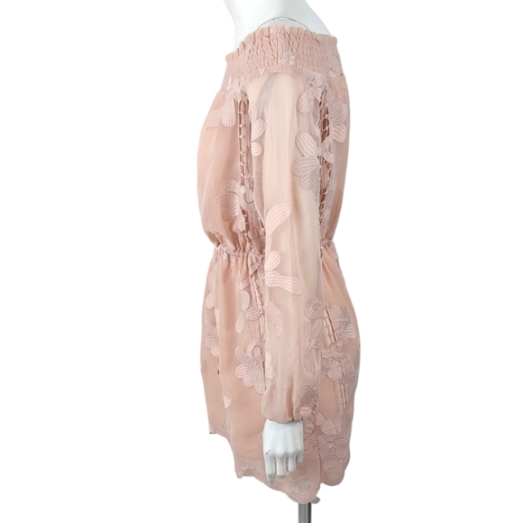 Lovers + Friends Kory Off The Shoulder Dress Womens Small Blush Pink Long Sleeve - Picture 9 of 15